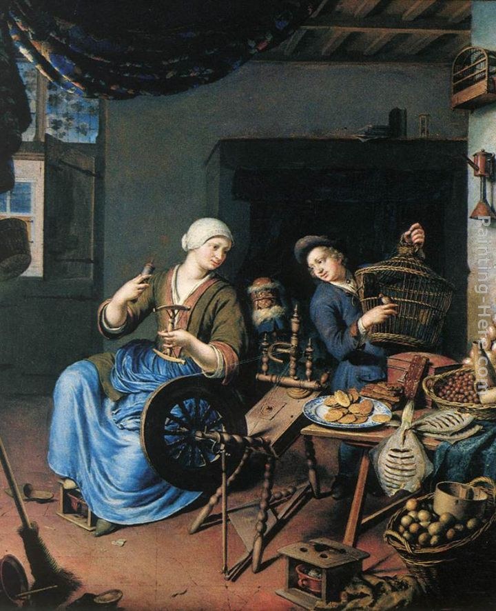Willem Van Mieris The Spinner